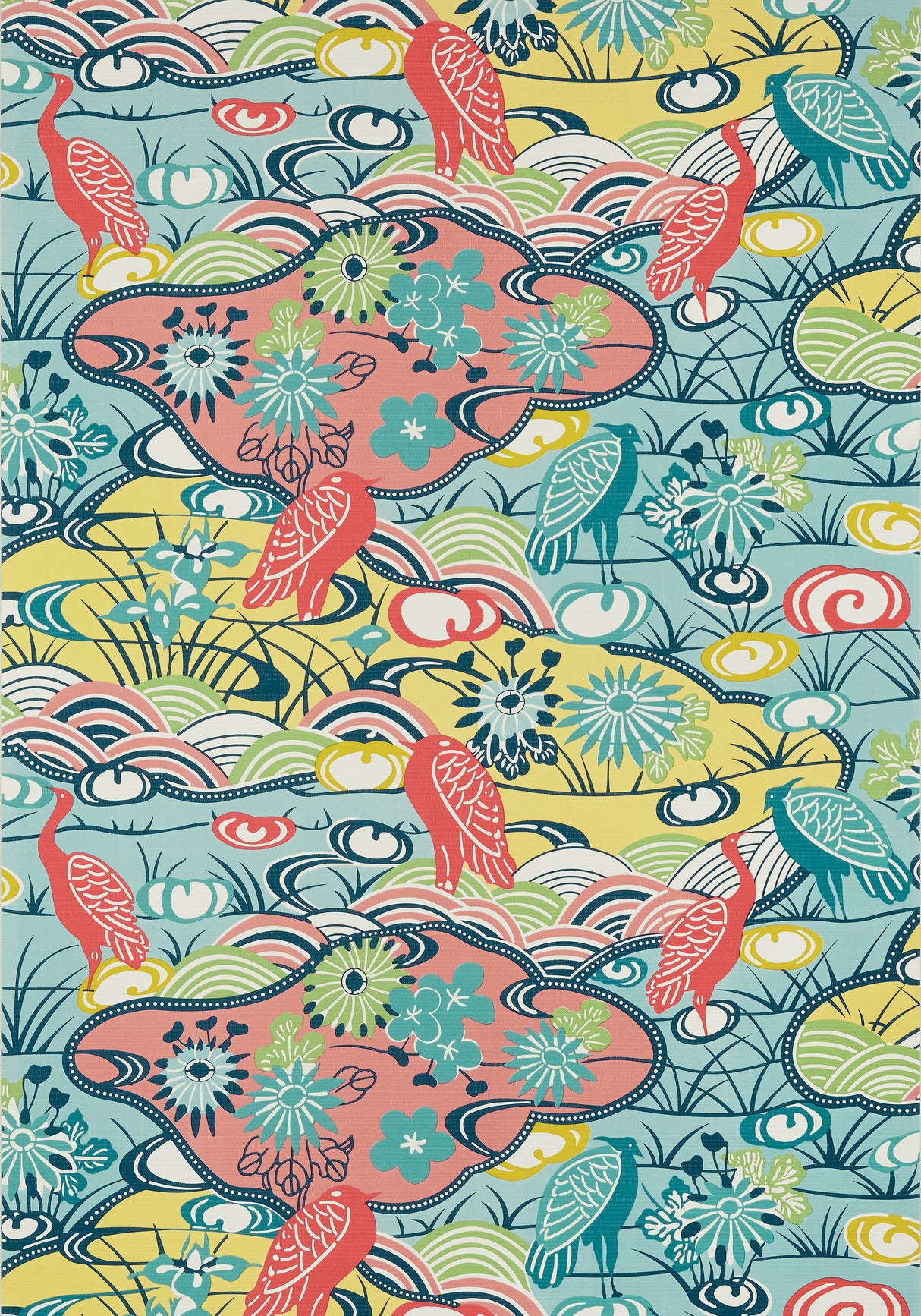 Thibaut T13331 HERON STREAM Coral and Aqua Wallpaper