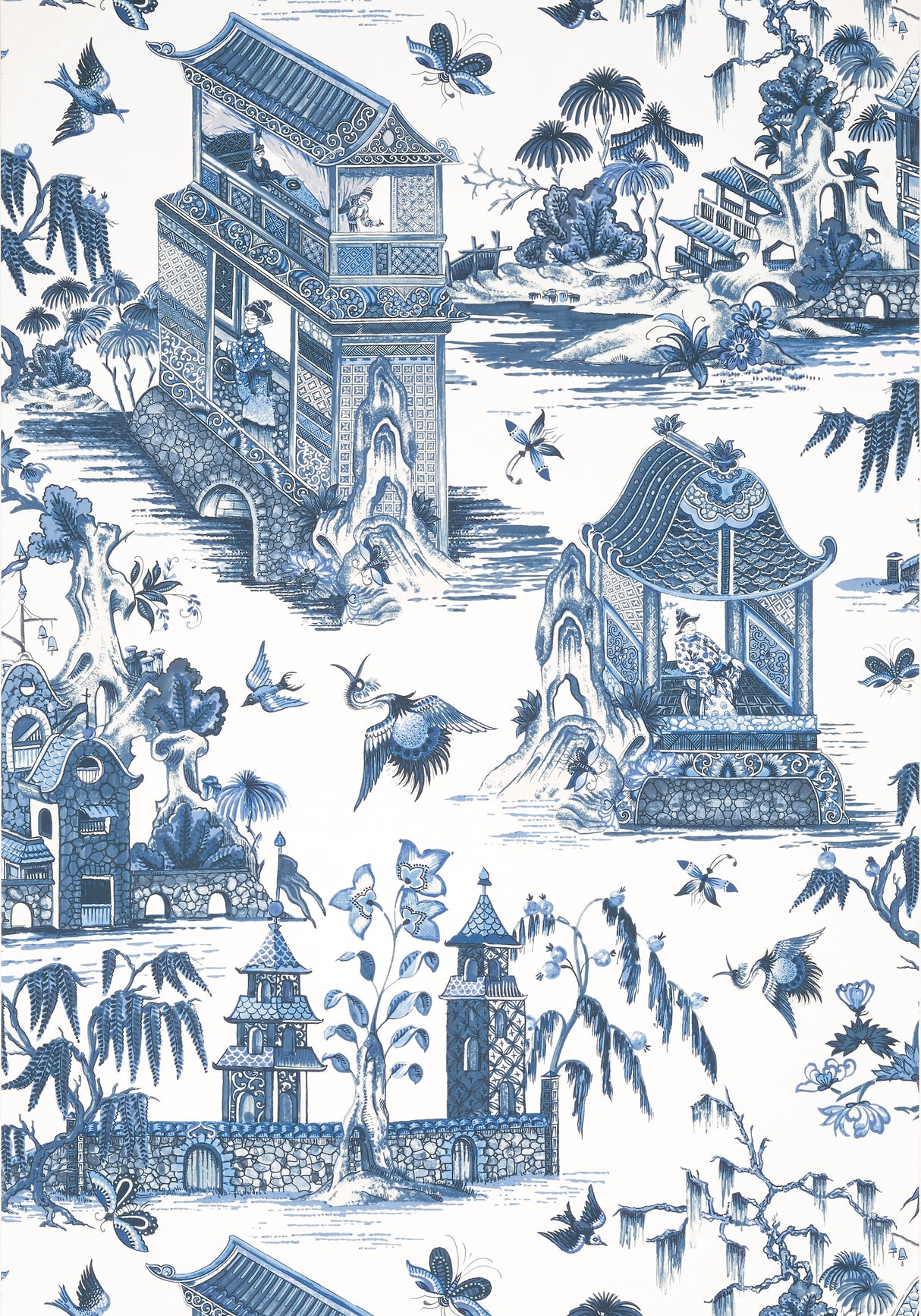 Thibaut T13614 GRAND PALACE Blue and White Wallpaper