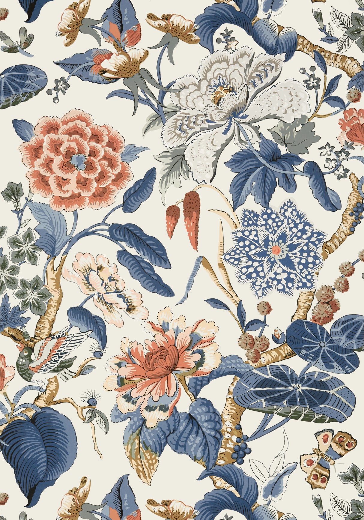 Thibaut T13655 HILL GARDEN Brick and Navy Wallpaper