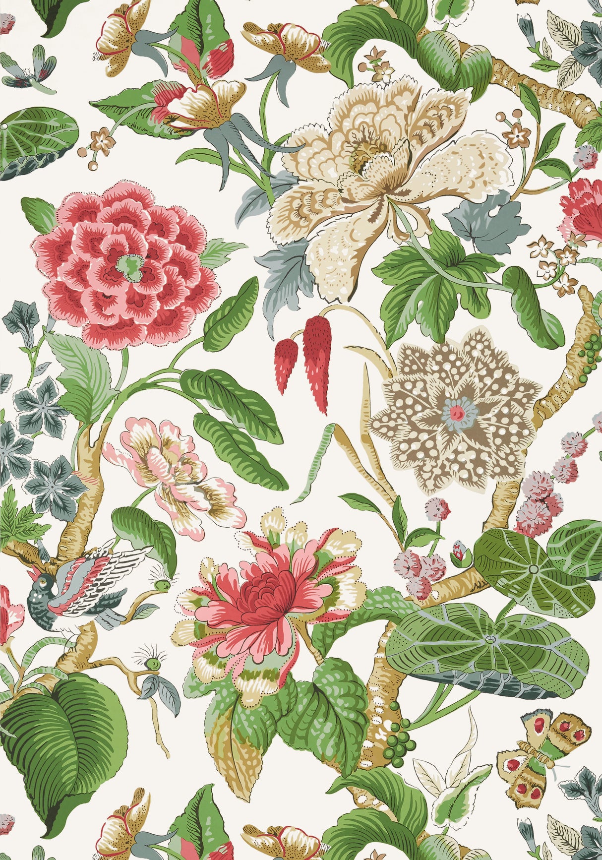 Thibaut T13658 HILL GARDEN Coral and Green Wallpaper