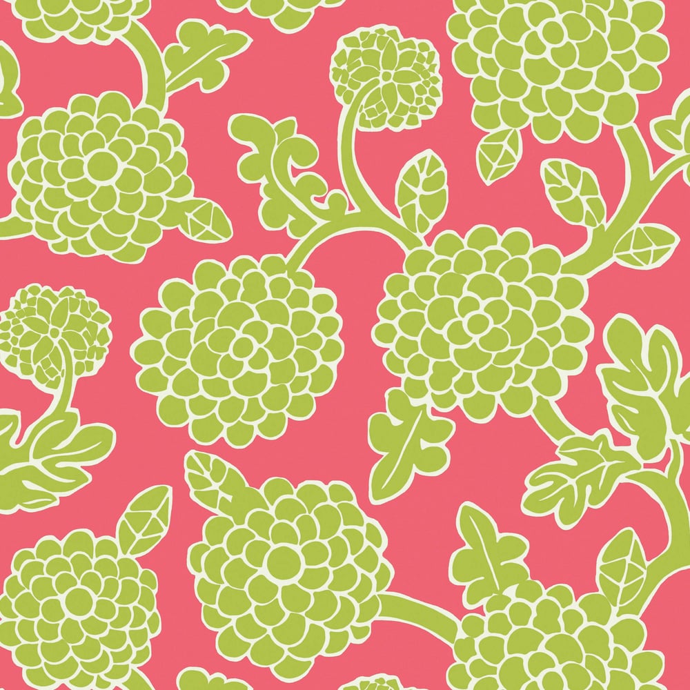 Thibaut T16014 NIKKO Raspberry and Green Wallpaper