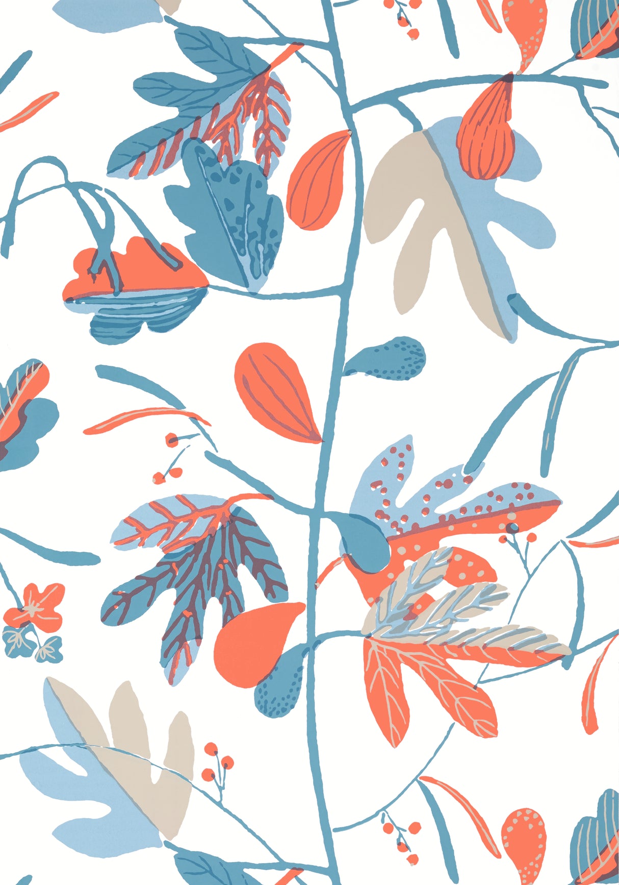 Thibaut T16207 MATISSE LEAF French Blue and Coral Wallpaper