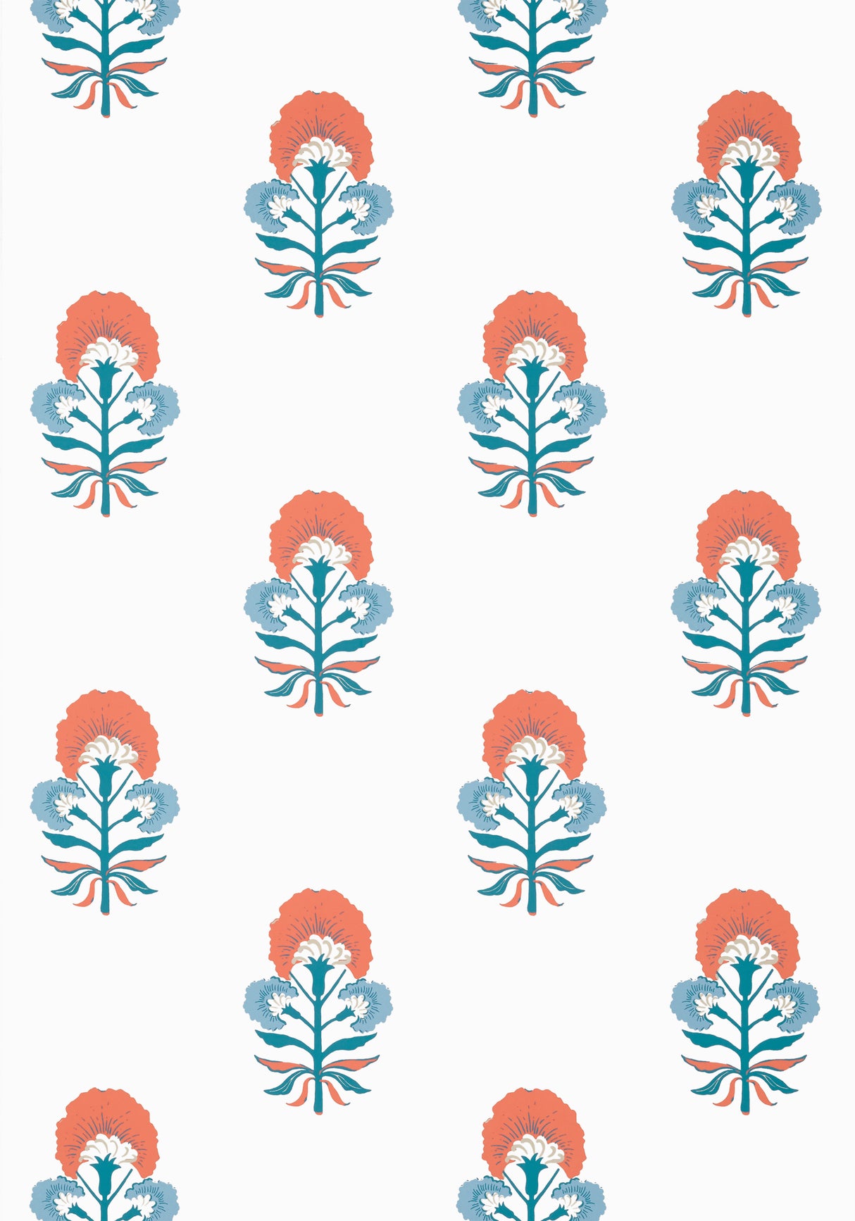 Thibaut T16213 TYBEE BUD French Blue and Coral Wallpaper