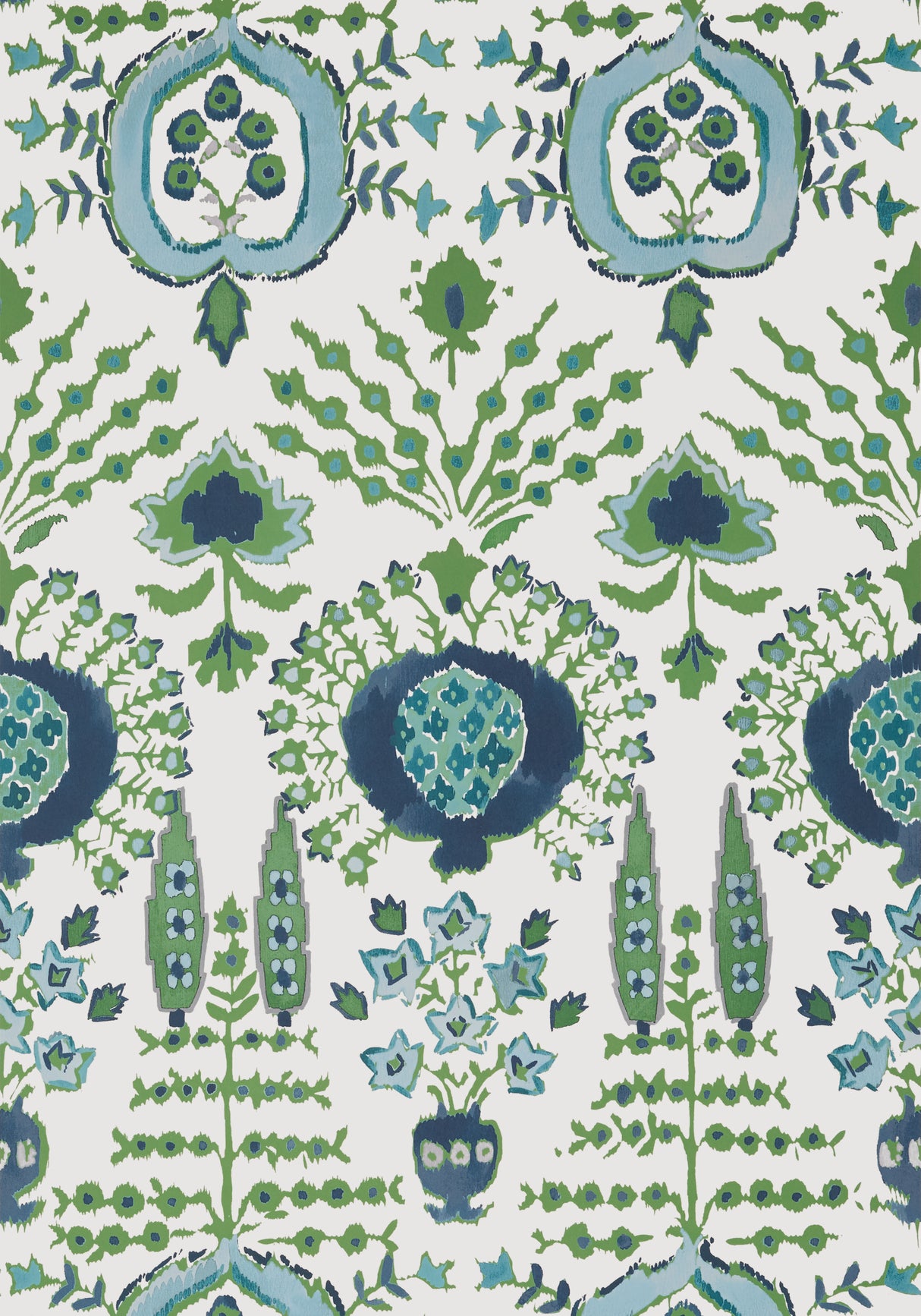 Thibaut T16240 MENDOZA SUZANI Blue and Green on White Wallpaper