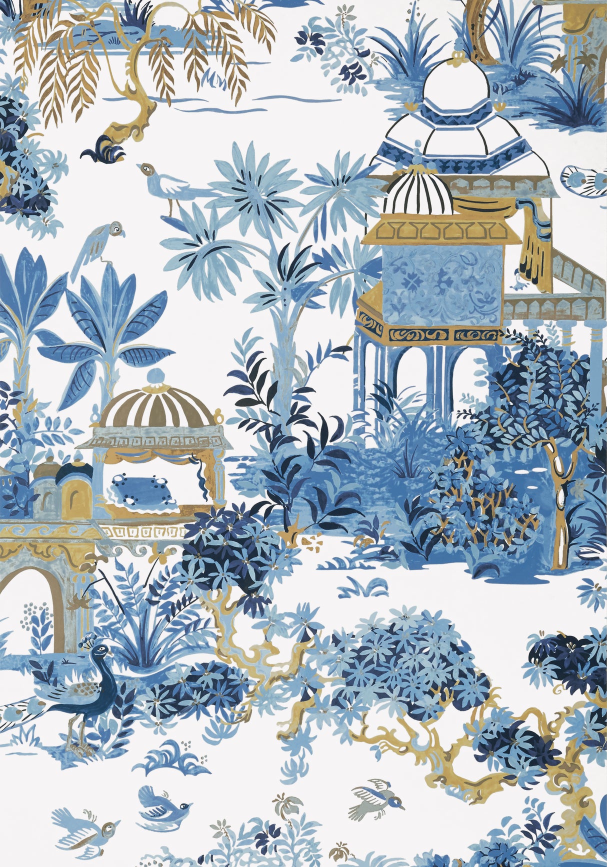 Thibaut T20821 MYSTIC GARDEN Blue and White Wallpaper