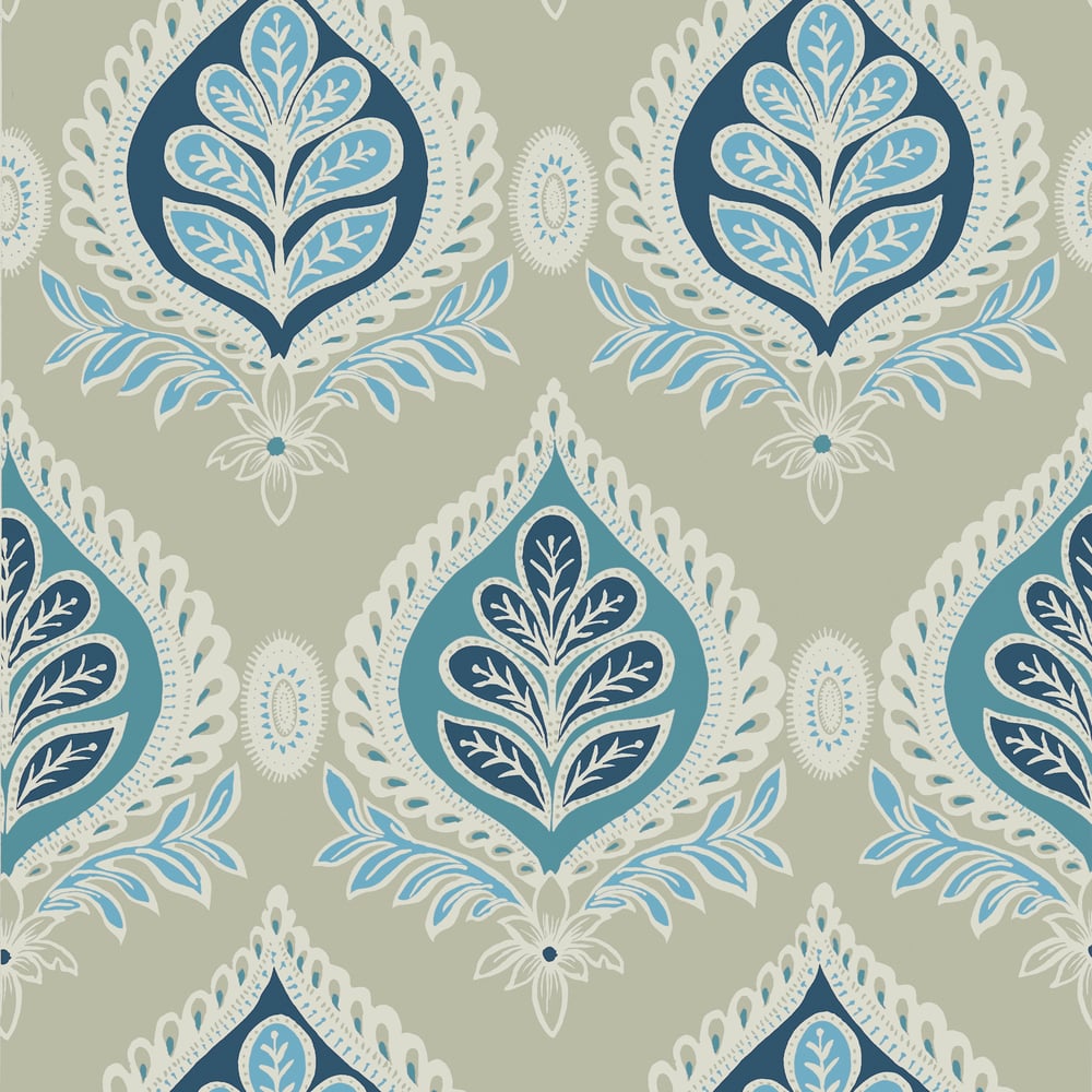 Thibaut T24317 MIDLAND Aqua and Beige Wallpaper
