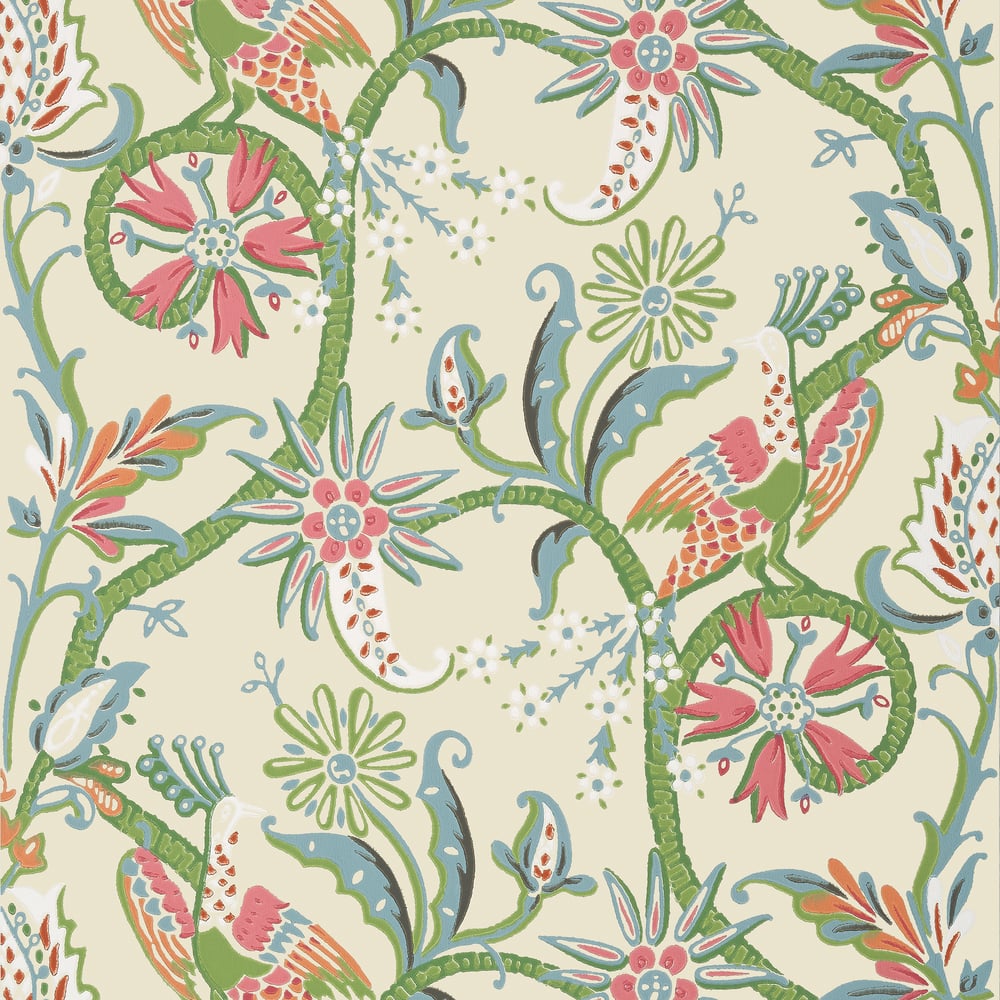 Thibaut T24359 PEACOCK GARDEN Coral and Pink Wallpaper