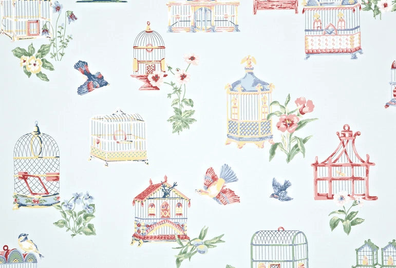 Thibaut T3121 BIRDCAGE Blue Wallpaper
