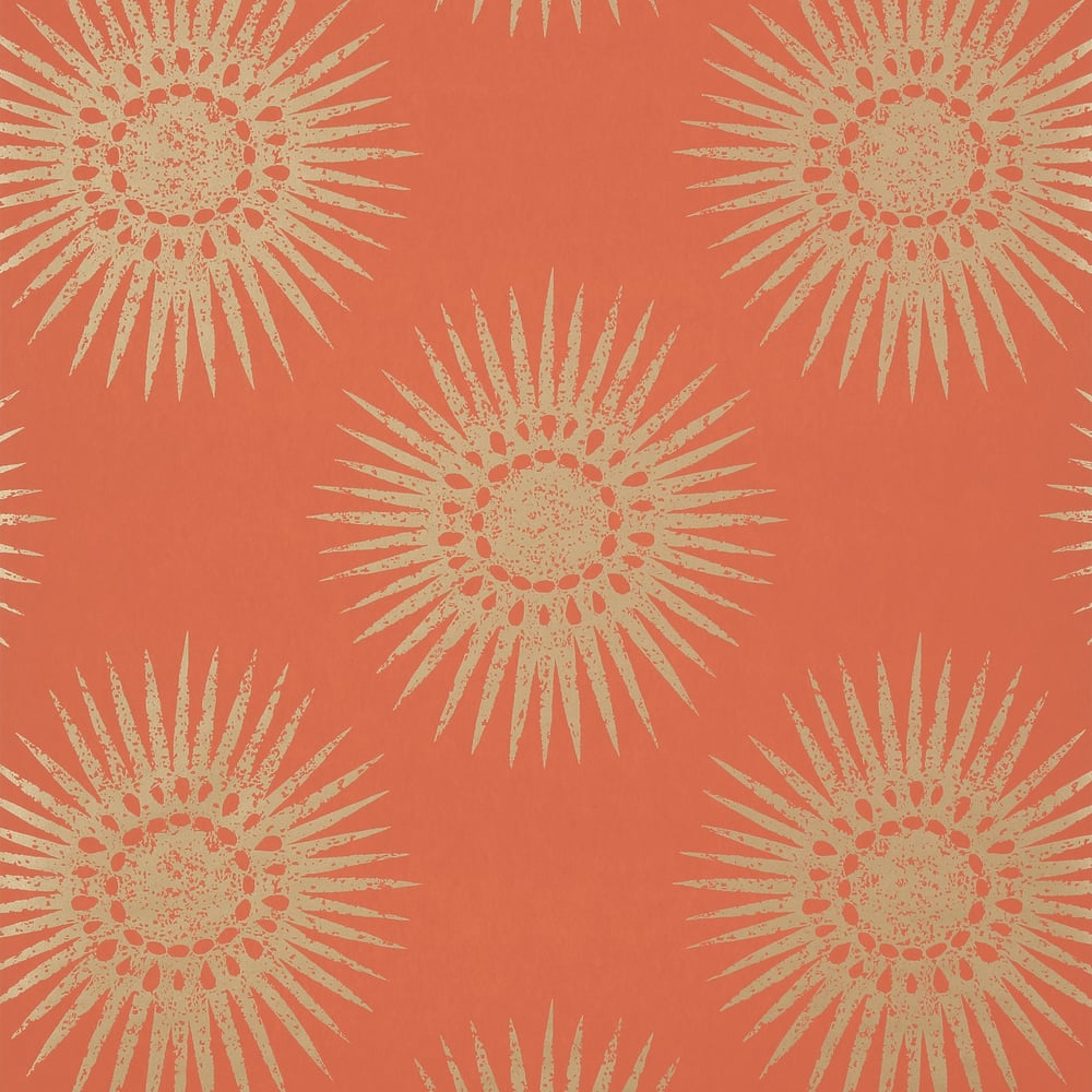 Thibaut T35146 BAHIA Metallic Gold on Coral Wallpaper