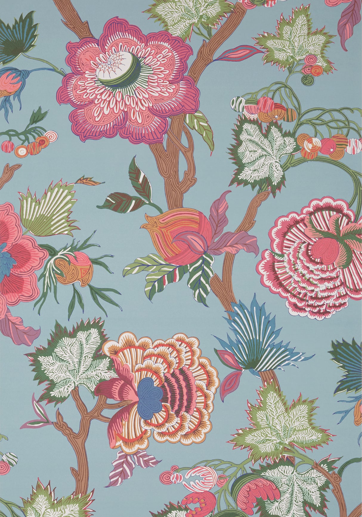 Thibaut T36415 INDIENNE JACOBEAN Raspberry and Teal Wallpaper