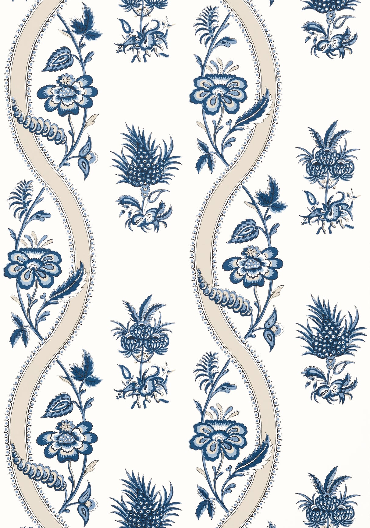 Thibaut T36423 RIBBON FLORAL Blue and White Wallpaper