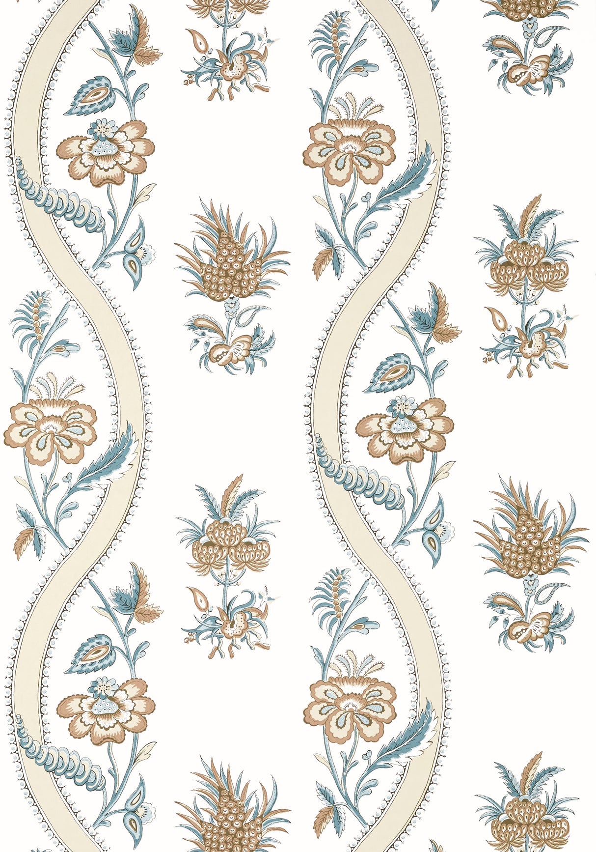 Thibaut T36425 RIBBON FLORAL Beige and Spa Blue Wallpaper
