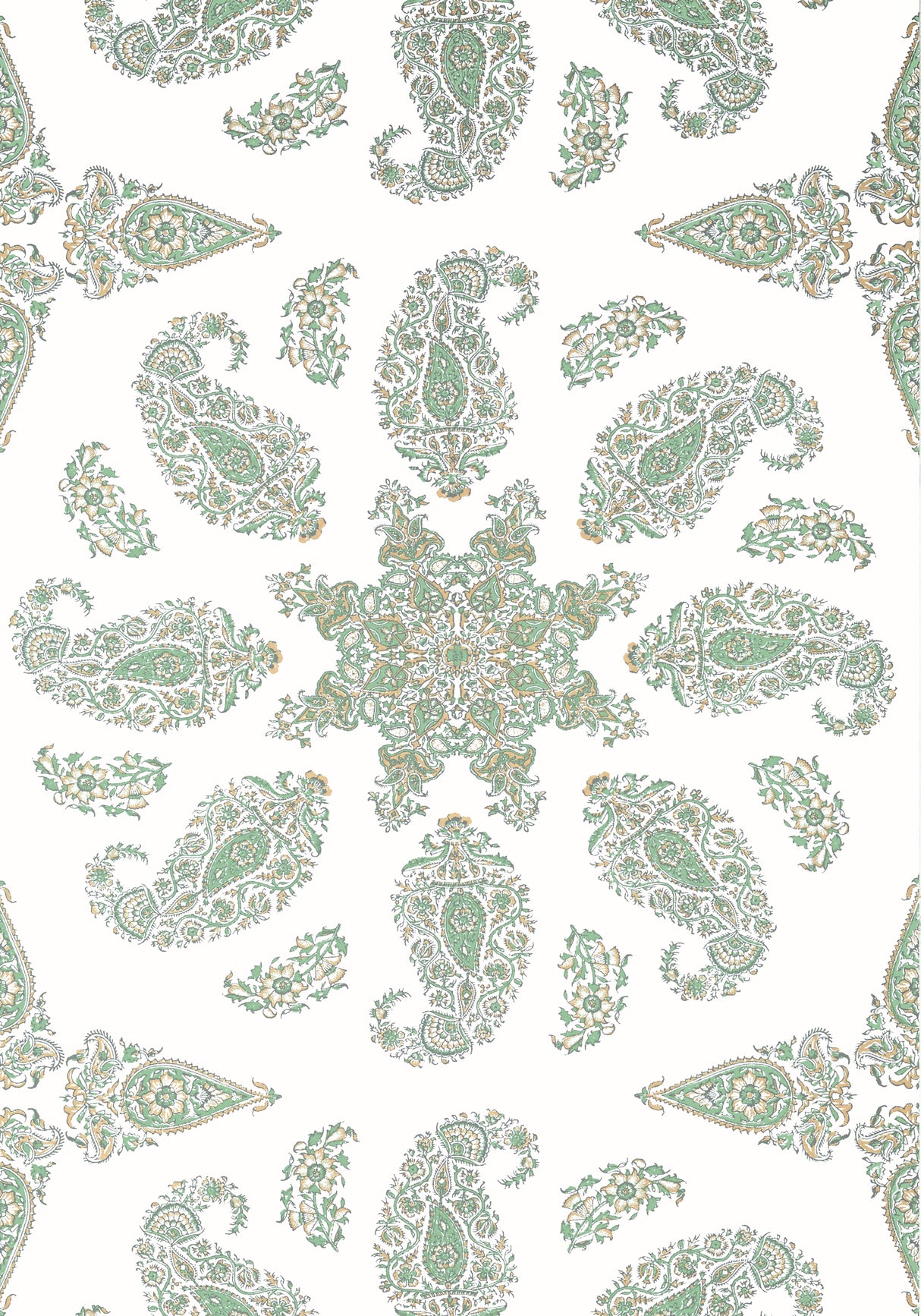Thibaut T36442 EAST INDIA Green and White Wallpaper