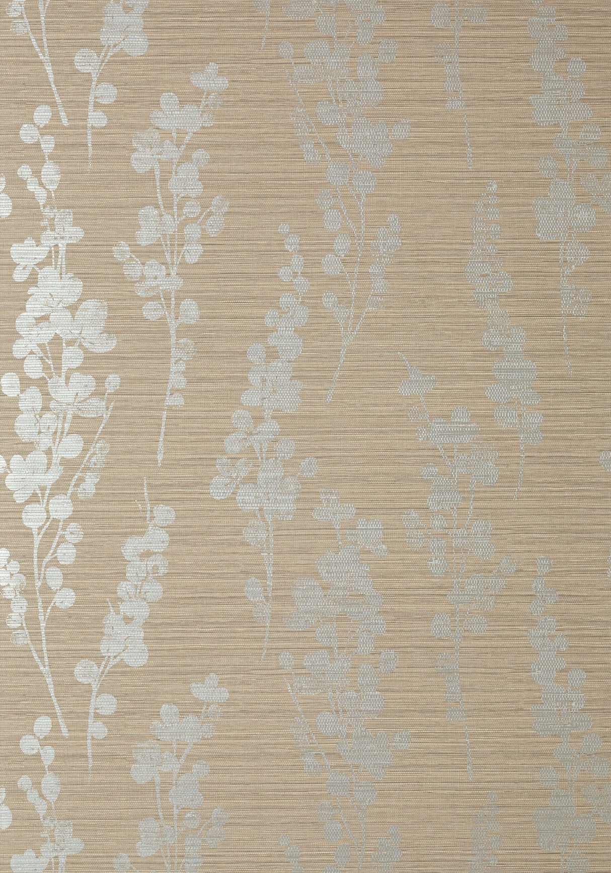 Thibaut T41053 SPRING BLOOMS Metallic Silver on Taupe Wallpaper