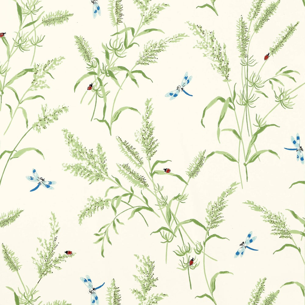 Thibaut T4193 SUMMERTIME Green on White Wallpaper