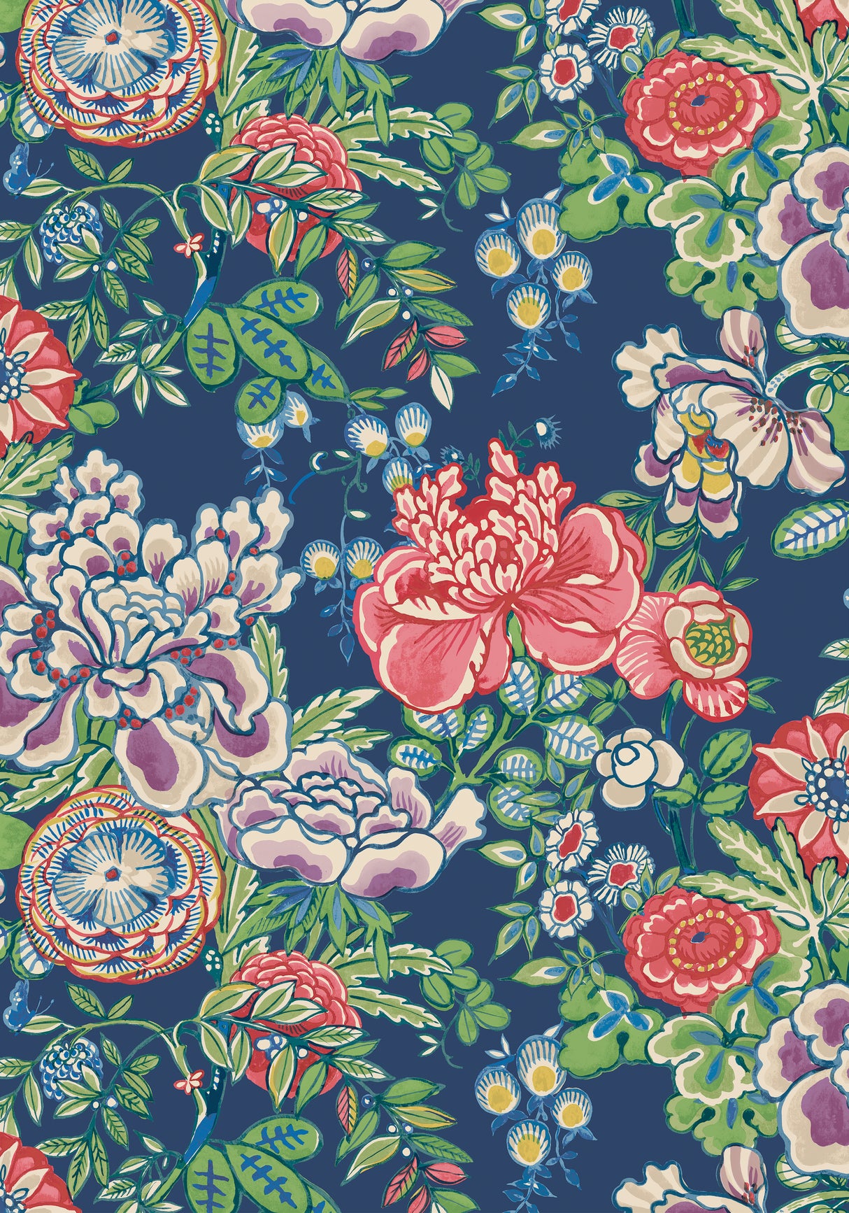 Thibaut T42015 PEONY GARDEN Navy Wallpaper