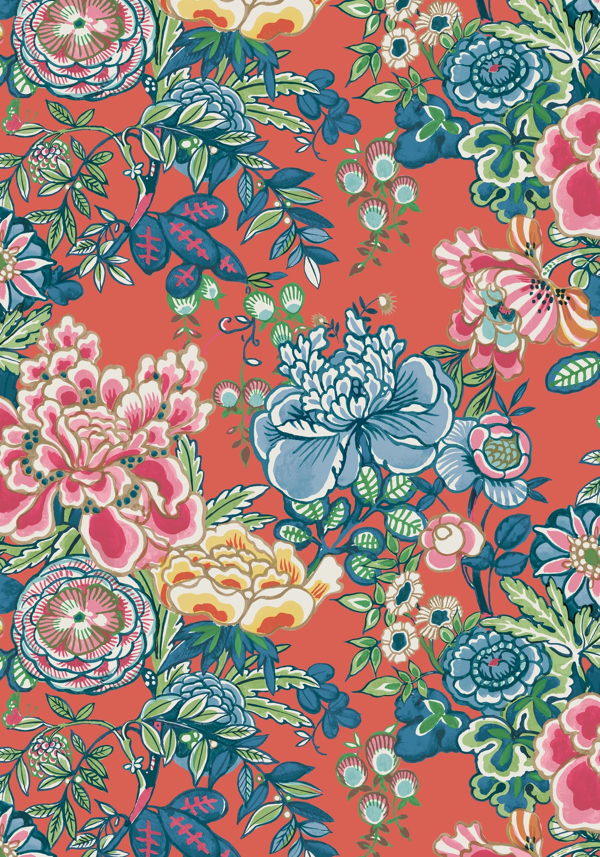 Thibaut T42018 PEONY GARDEN Coral Wallpaper