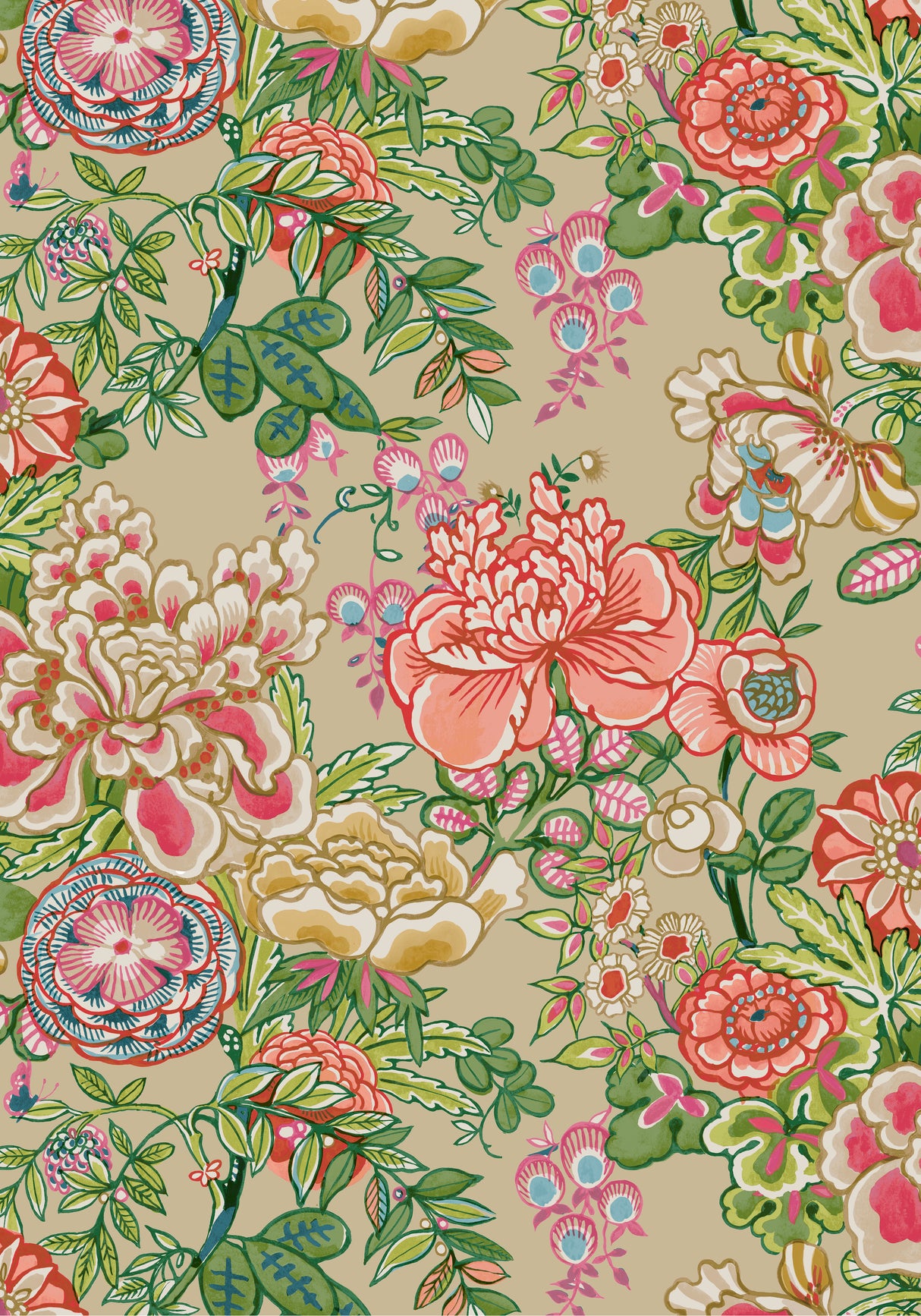 Thibaut T42019 PEONY GARDEN Beige Wallpaper