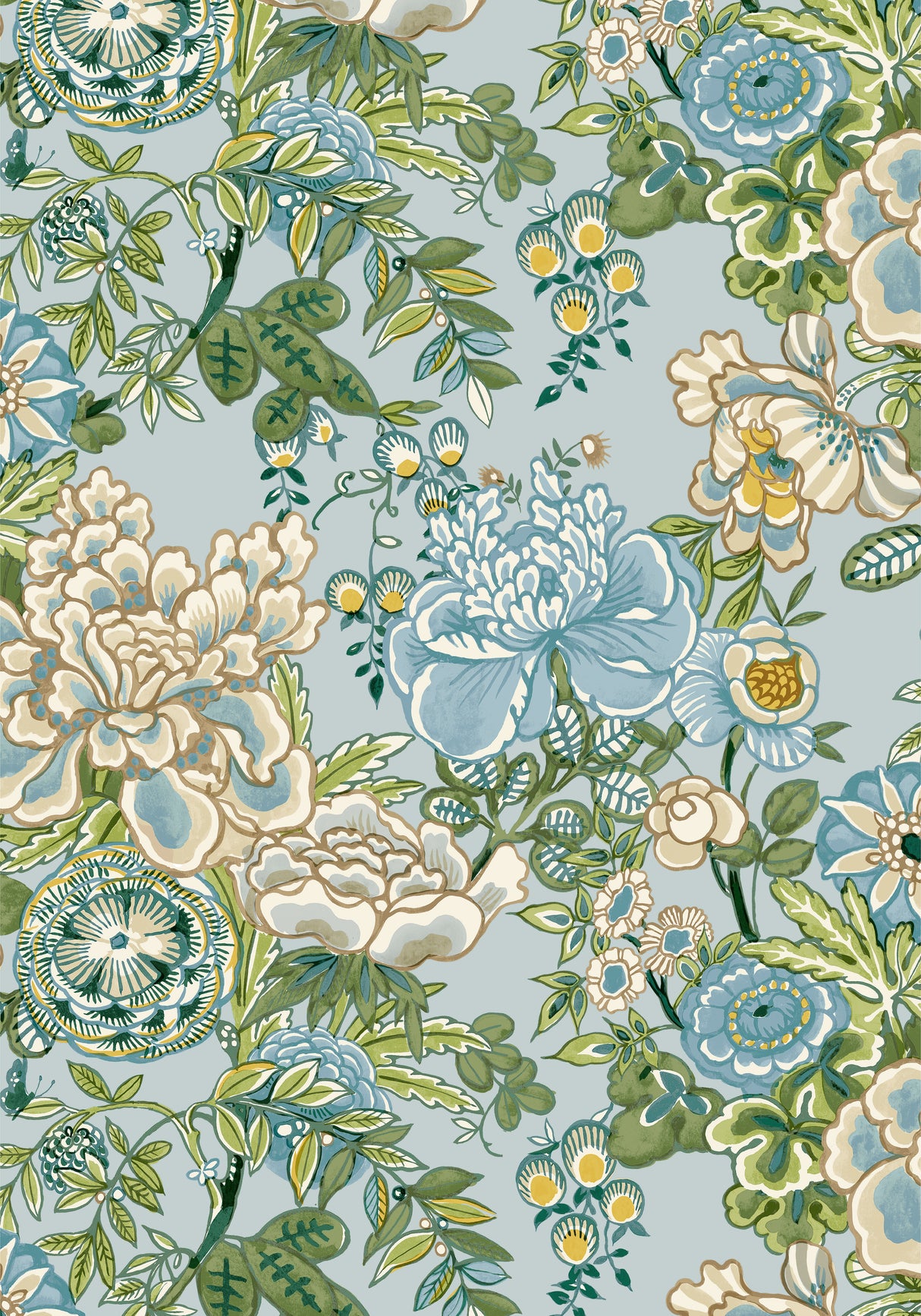 Thibaut T42020 PEONY GARDEN Spa Blue Wallpaper