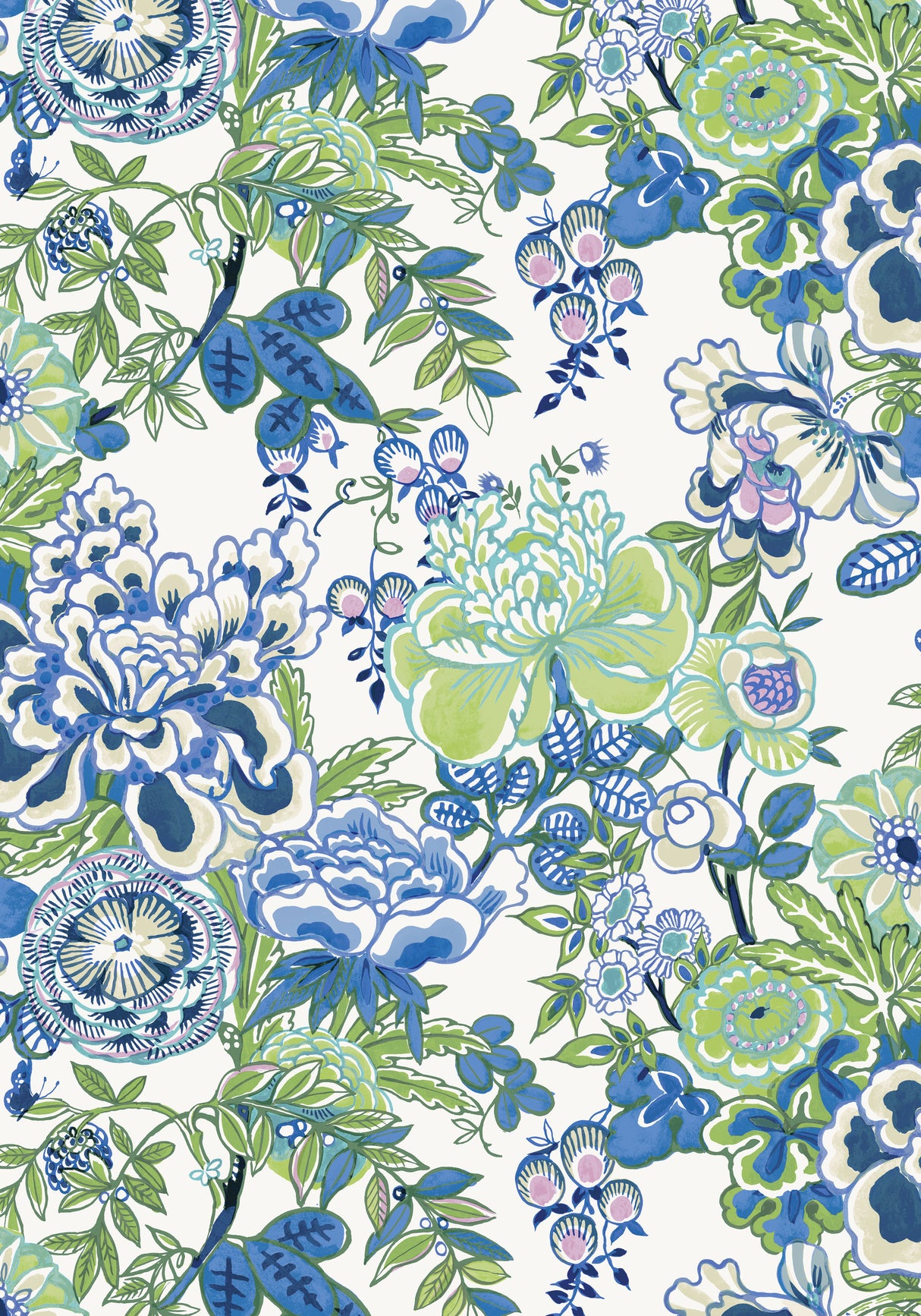 Thibaut T42021 PEONY GARDEN Blue and Green Wallpaper