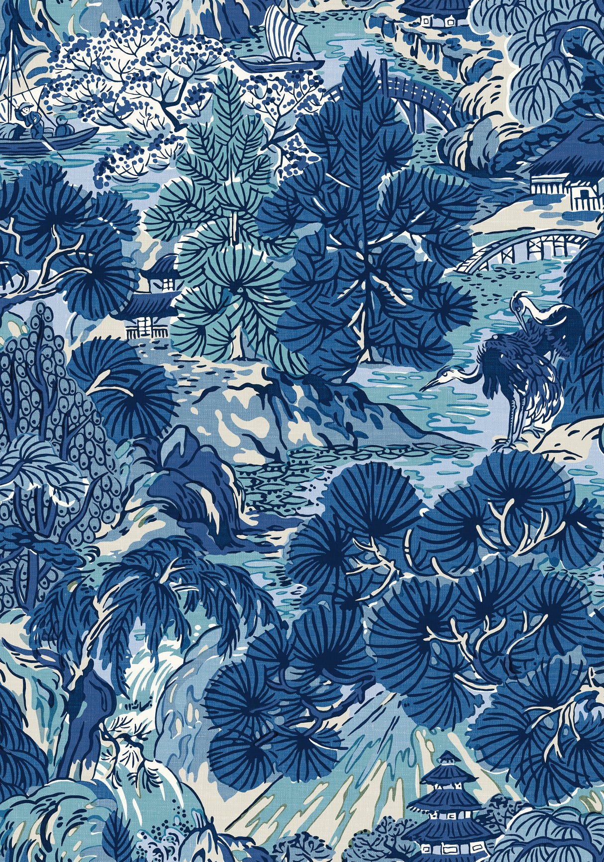 Thibaut T42023 PAGODA TREES Blues Wallpaper