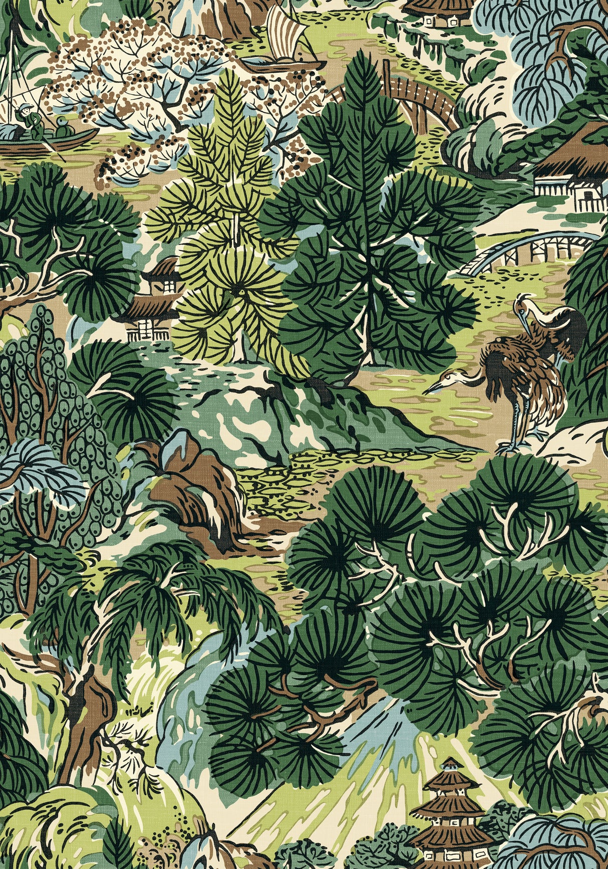 Thibaut T42025 PAGODA TREES Brown and Green Wallpaper