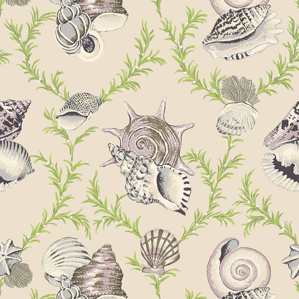 Thibaut T5748 SUMBA SHELL Grey on Natural Wallpaper