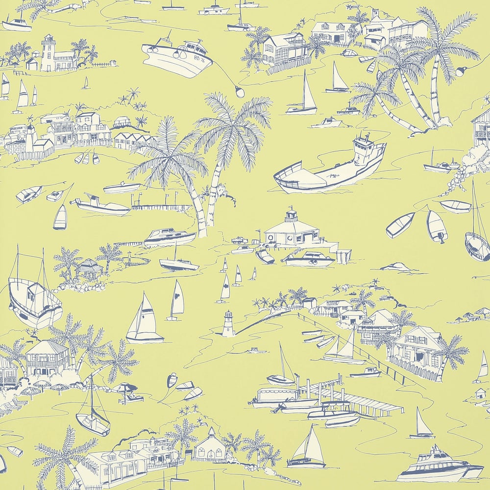 Thibaut T5757 BAHAMAS Citron and Navy Wallpaper