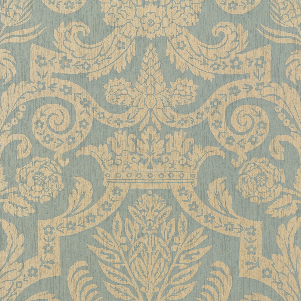 Thibaut T6025 HARVARD DAMASK Pearl on Aqua Wallpaper