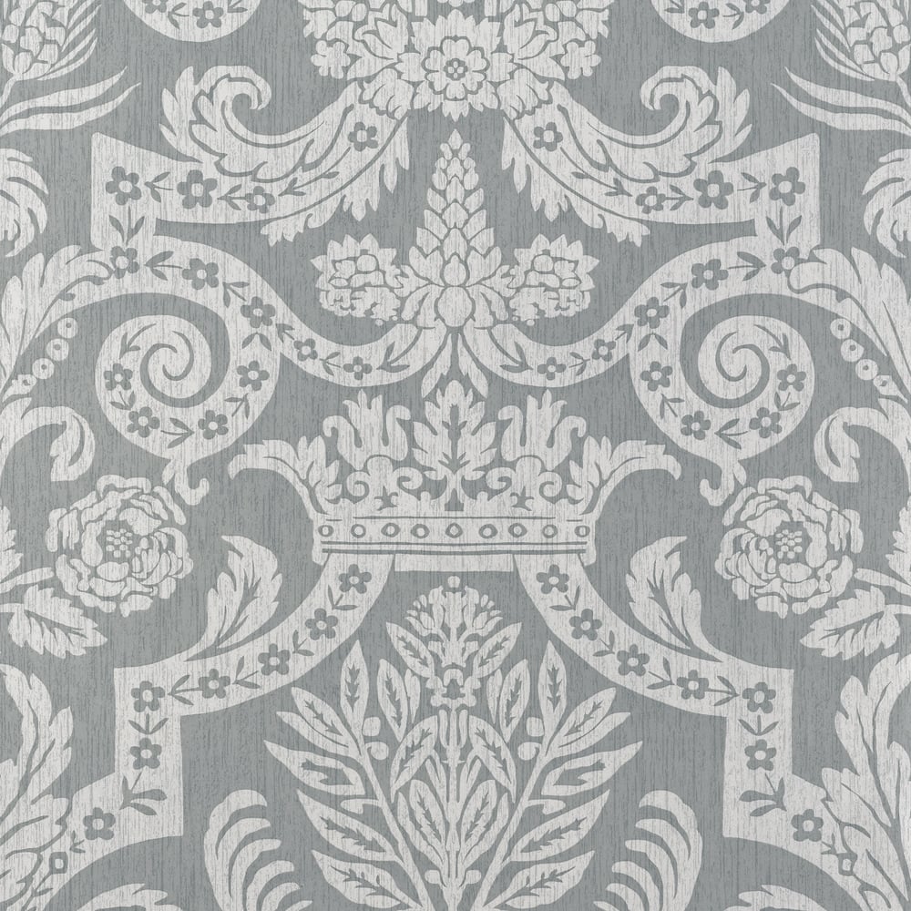 Thibaut T6028 HARVARD DAMASK Silver Grey Wallpaper