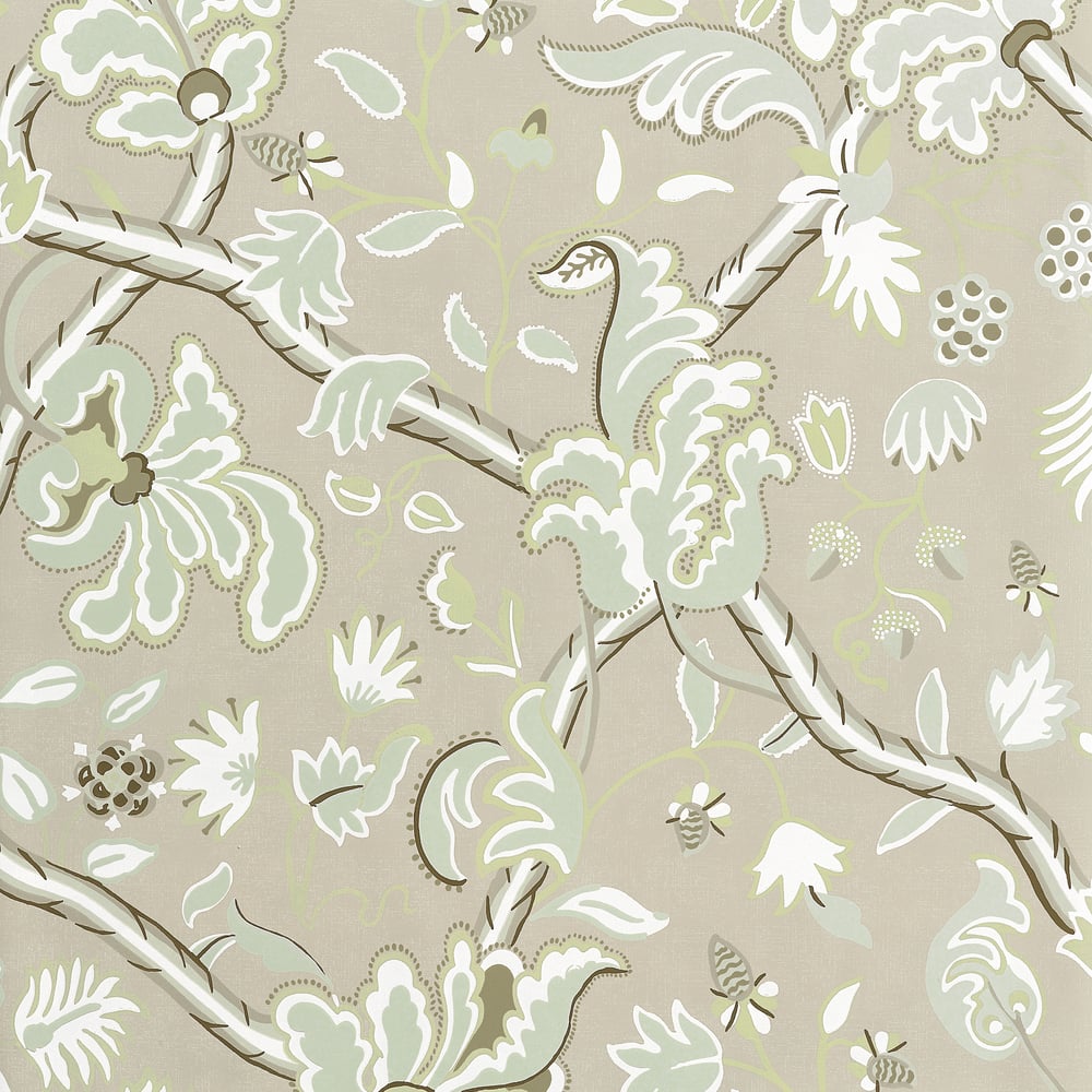 Thibaut T6034 DENMARK Green and Beige Wallpaper