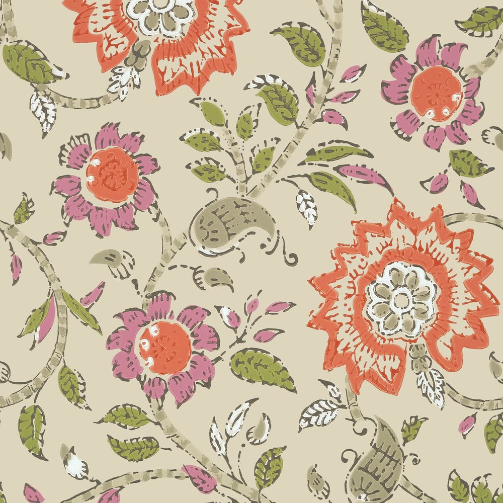 Thibaut T64113 SEVITA Fuchsia and Coral Wallpaper