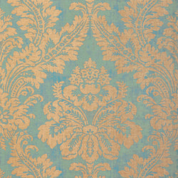 Thibaut T6870 ARGENTINA DAMASK Metallic Gold on Blue Wallpaper