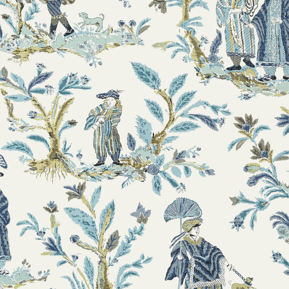 Thibaut T72574 ROYALE TOILE Turquoise and Navy Wallpaper