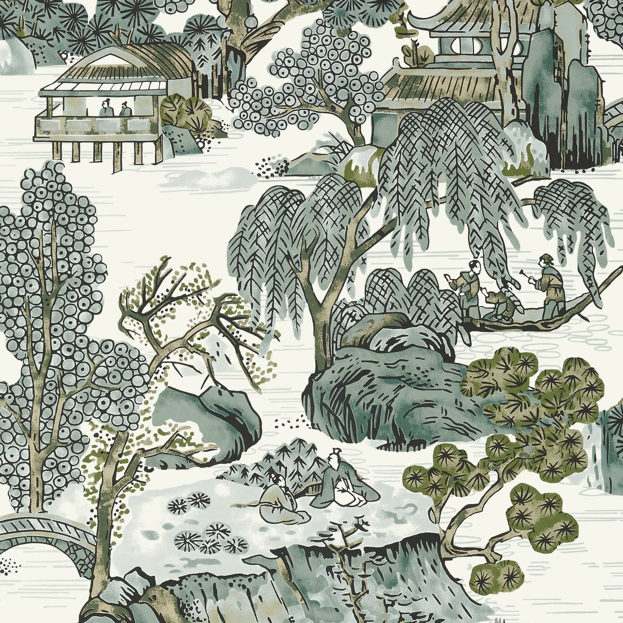 Thibaut T75463 ASIAN SCENIC Grey Wallpaper