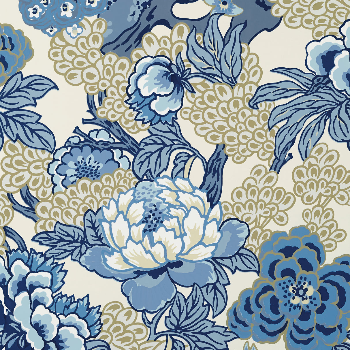 Thibaut T75487 HONSHU Blue and Beige Wallpaper