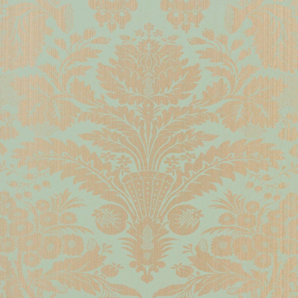 Thibaut T7617 TADDINGTON Aqua on Metallic Wallpaper