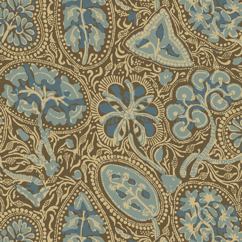 Thibaut T88718 COCHIN Aqua and Brown Wallpaper