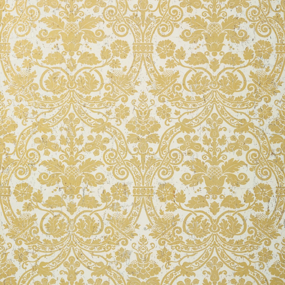 Thibaut T89116 CURTIS DAMASK Metallic Gold on White Wallpaper