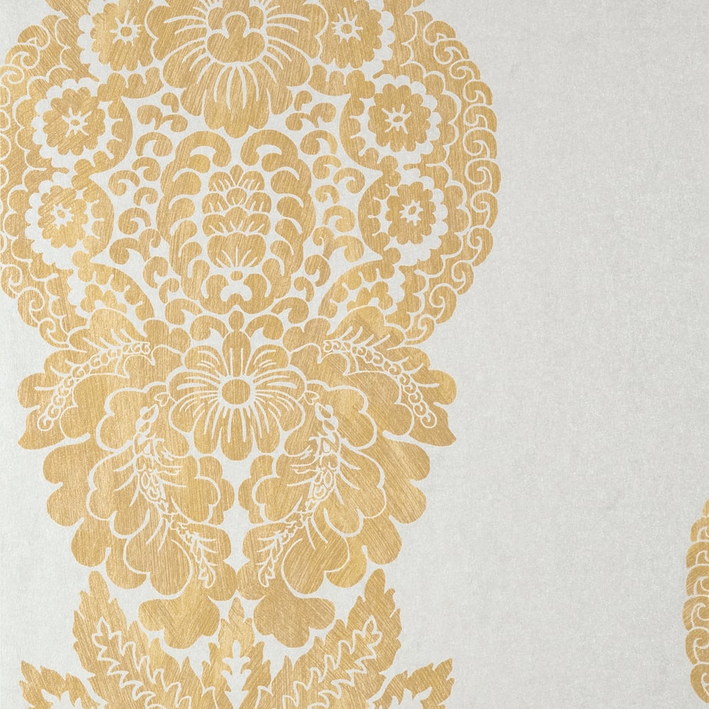 Thibaut T89131 ROWAN DAMASK Metallic Gold on Silver Wallpaper