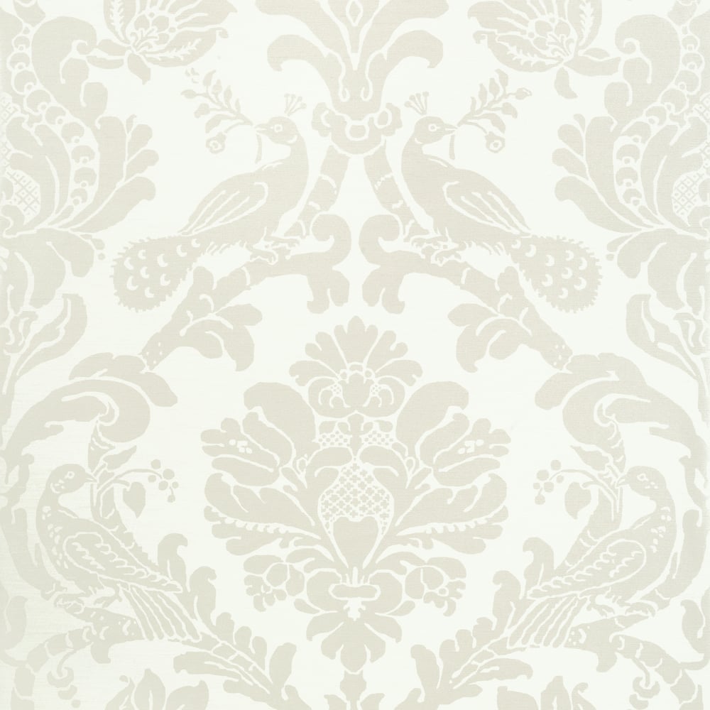 Thibaut T89134 PASSARO DAMASK Pearl on White Wallpaper