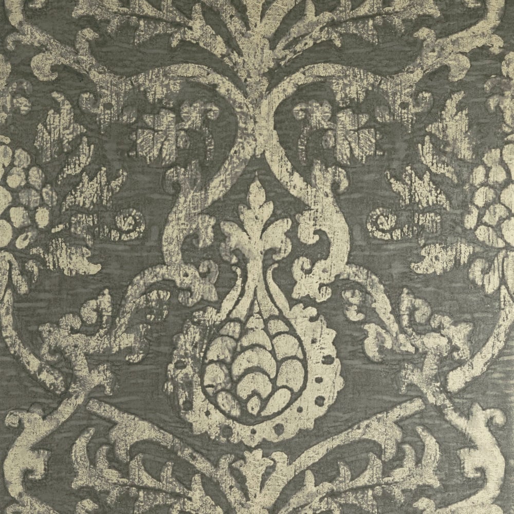 Thibaut T89177 PRAVATA DAMASK Smoke on Foil Wallpaper
