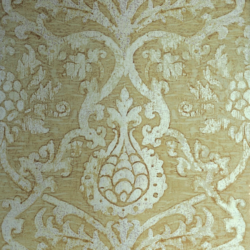 Thibaut T89178 PRAVATA DAMASK Champagne on Foil Wallpaper