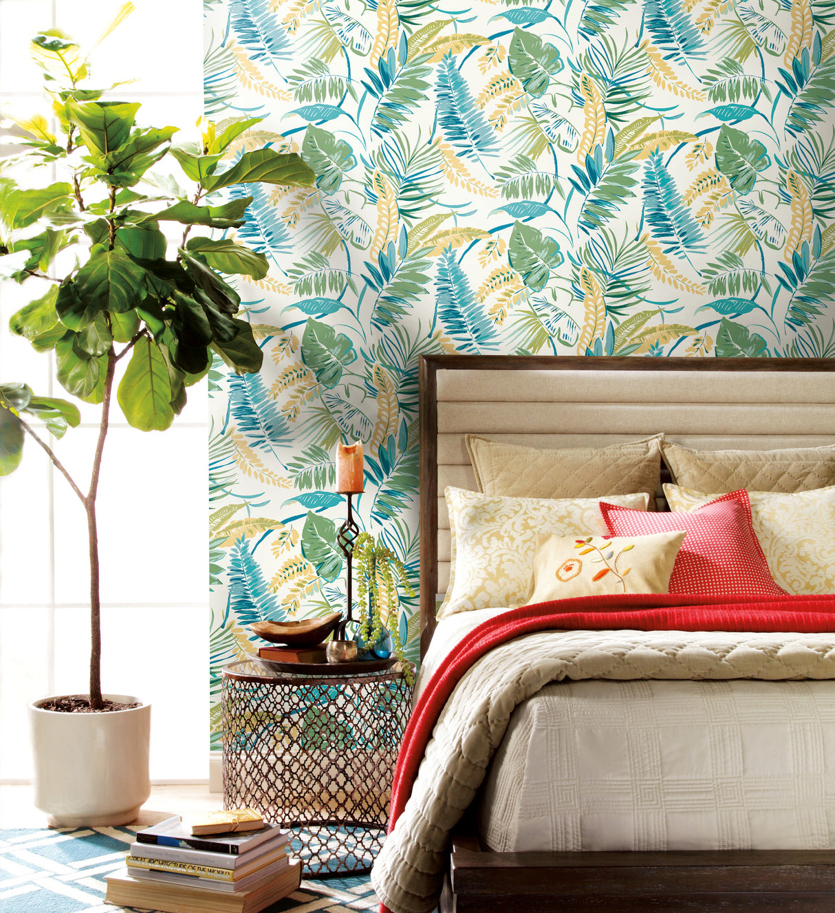 York TC2626 Tropical Toss Aqua & Yellow Wallpaper