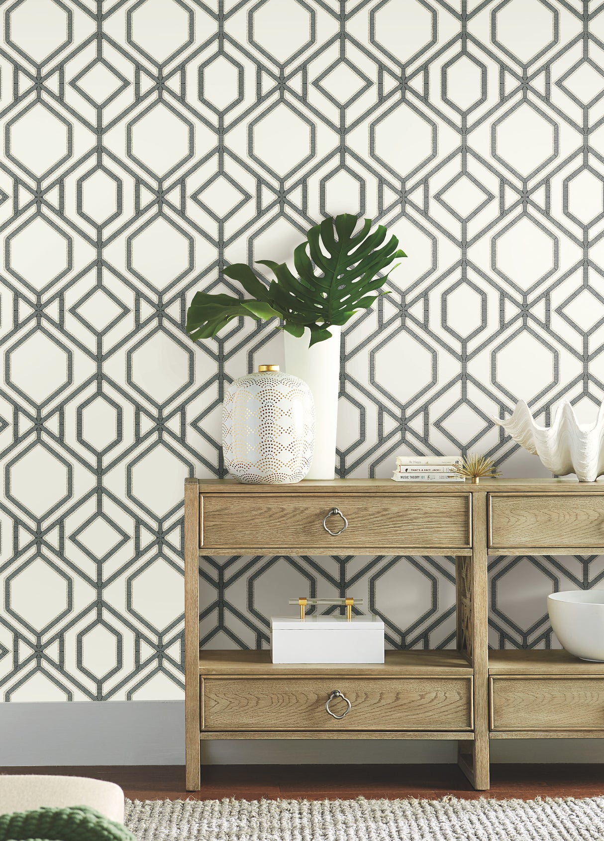York TC2632 Sawgrass Trellis White & Grey Wallpaper