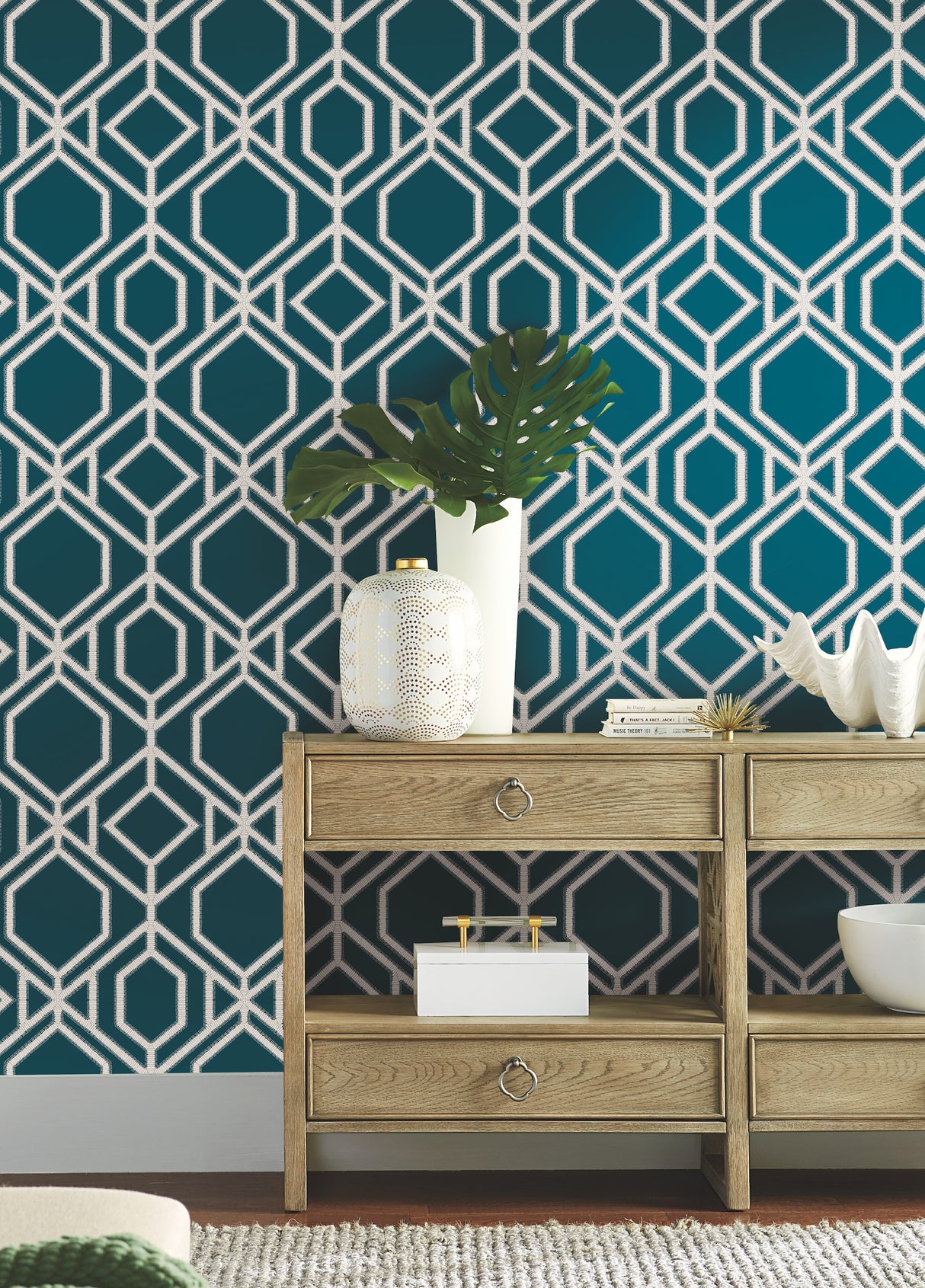 York TC2633 Sawgrass Trellis Navy Wallpaper