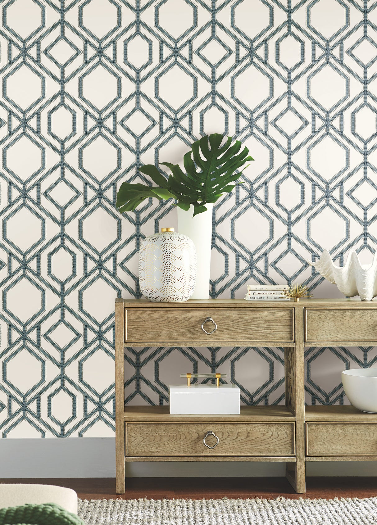 York TC2634 Sawgrass Trellis White & Blue Wallpaper