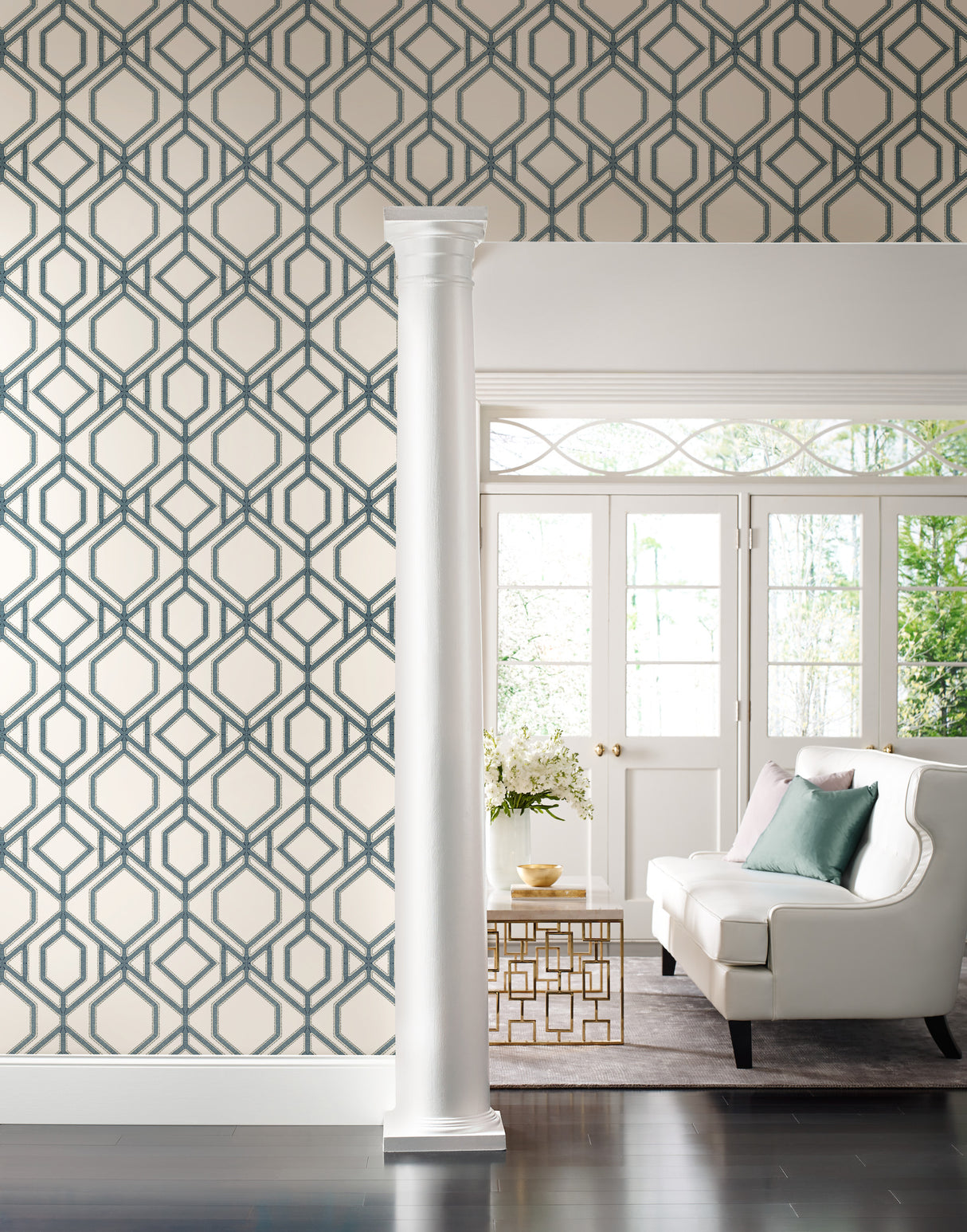 York TC2634 Sawgrass Trellis White & Blue Wallpaper