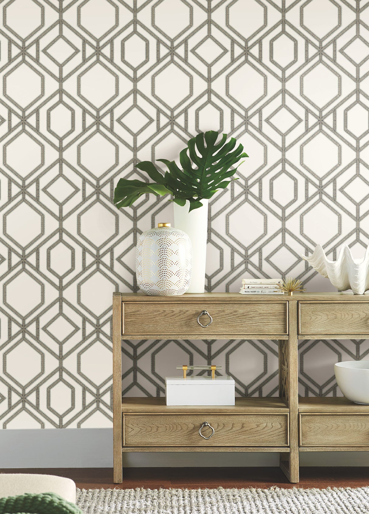 York TC2635 Sawgrass Trellis White & Taupe Wallpaper