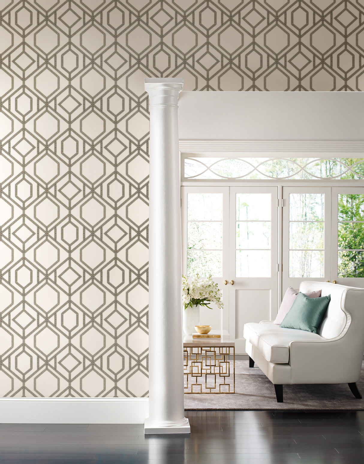 York TC2635 Sawgrass Trellis White & Taupe Wallpaper
